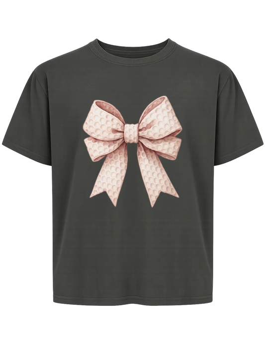 Comfort Colors youth golf ball print pink bow graphic tshirt - Dirty Birdie